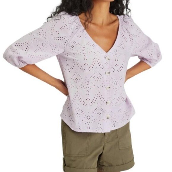 Sanctuary Modern Eyelet V-Neck Blouse – Lavender Ice – Size Medium (NWT) - Picture 2 of 14